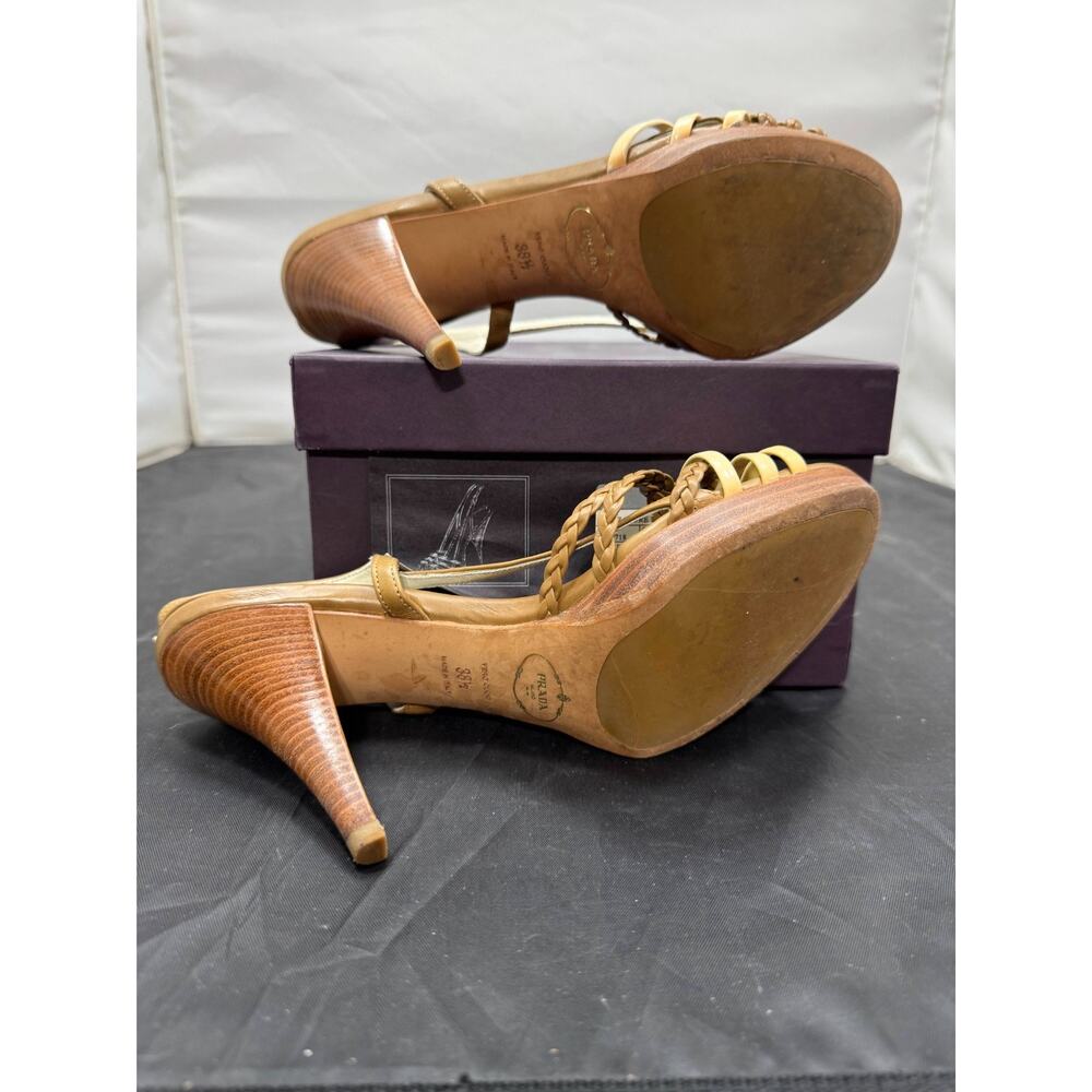 Prada 1X871R Antic Calf Slingback Heels Cuoio Bianco Tan White US 8.5 EU 38.5 - Picture 5 of 10